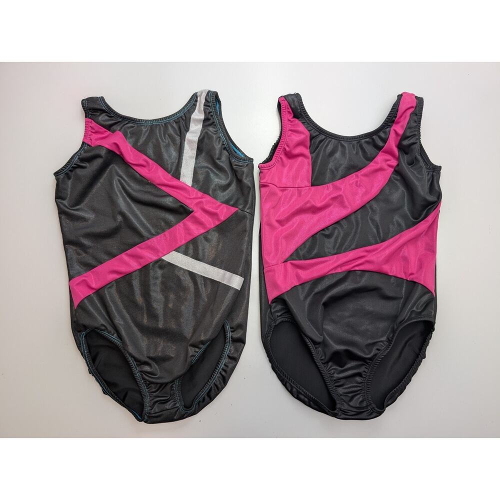 2 Dancina Girls Gymnastics Dance leotard Size 12 Black Pink